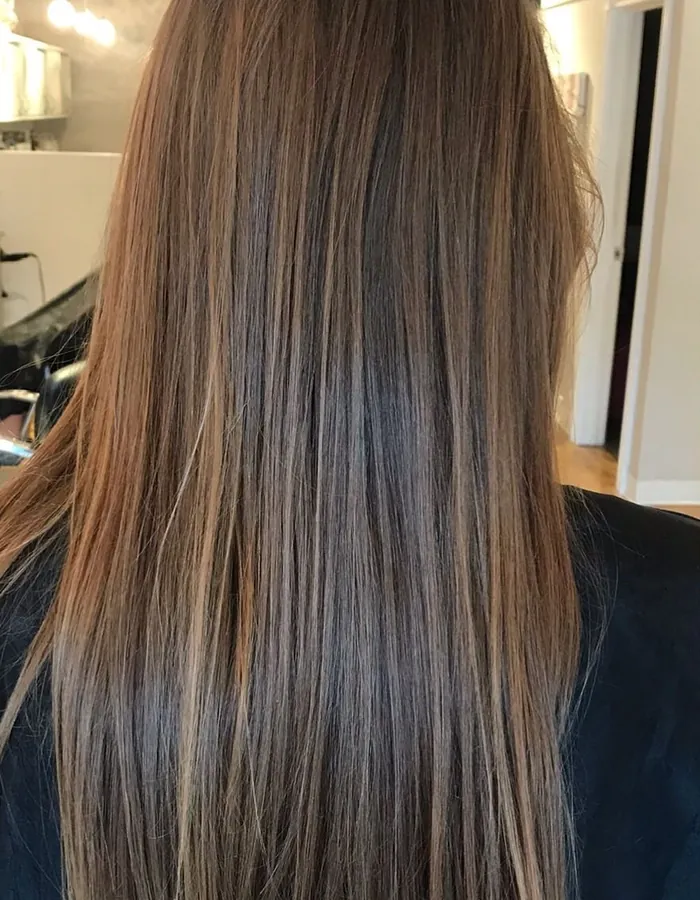 Long straight brunette hair before balayage