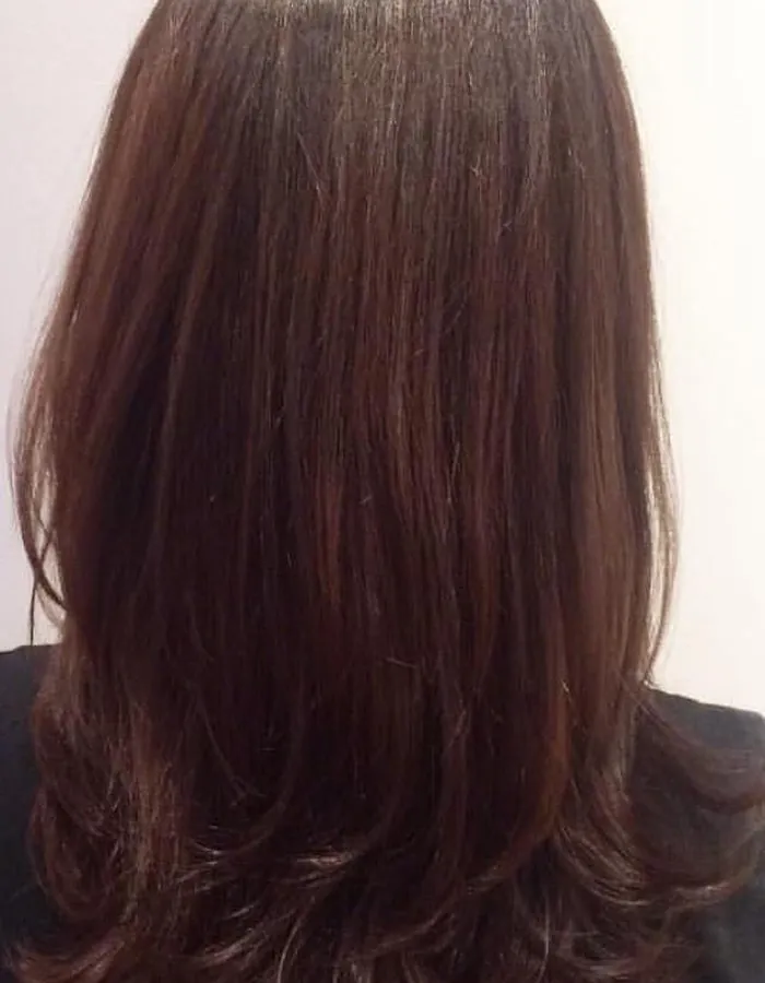 The same hair smooth and shiny after the treatment